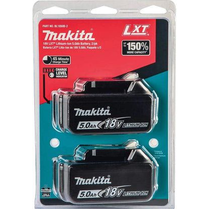 Makita 18V Li-Ion 5.0Ah Battery Pack (2-Pack) with Charger and Storage Case