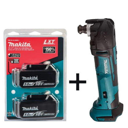 Makita DTM51Z 18V Cordless Multi-Tool Kit (Blue) – 2*Genuine 197280-8 BL1850B 18V 5.0 Ah Li-ion Battery